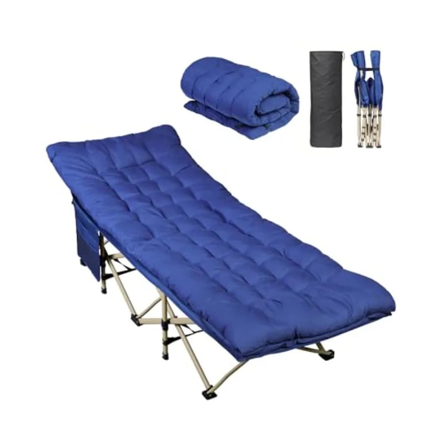 Lettino da campeggio 1200D a doppio strato per adulti, pieghevole e portatile, con materasso e borsa per il trasporto, ideale per il riposo in viaggio.