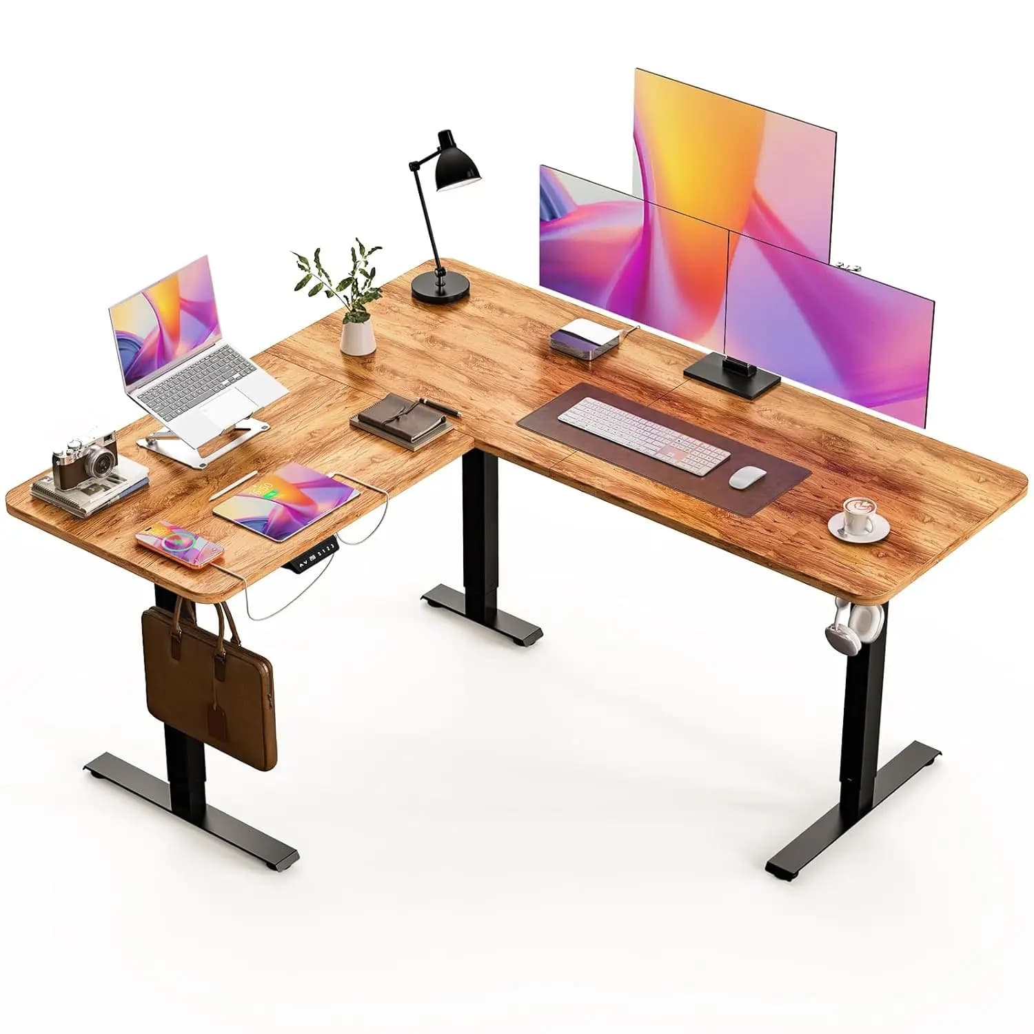 Scrivania Elettrica Angolare a L 63x55 pollici con Funzione Sit-Stand, Porta USB per Ricarica, Gestione Cavi, per Casa, Ufficio, Gaming, Personalizzabile