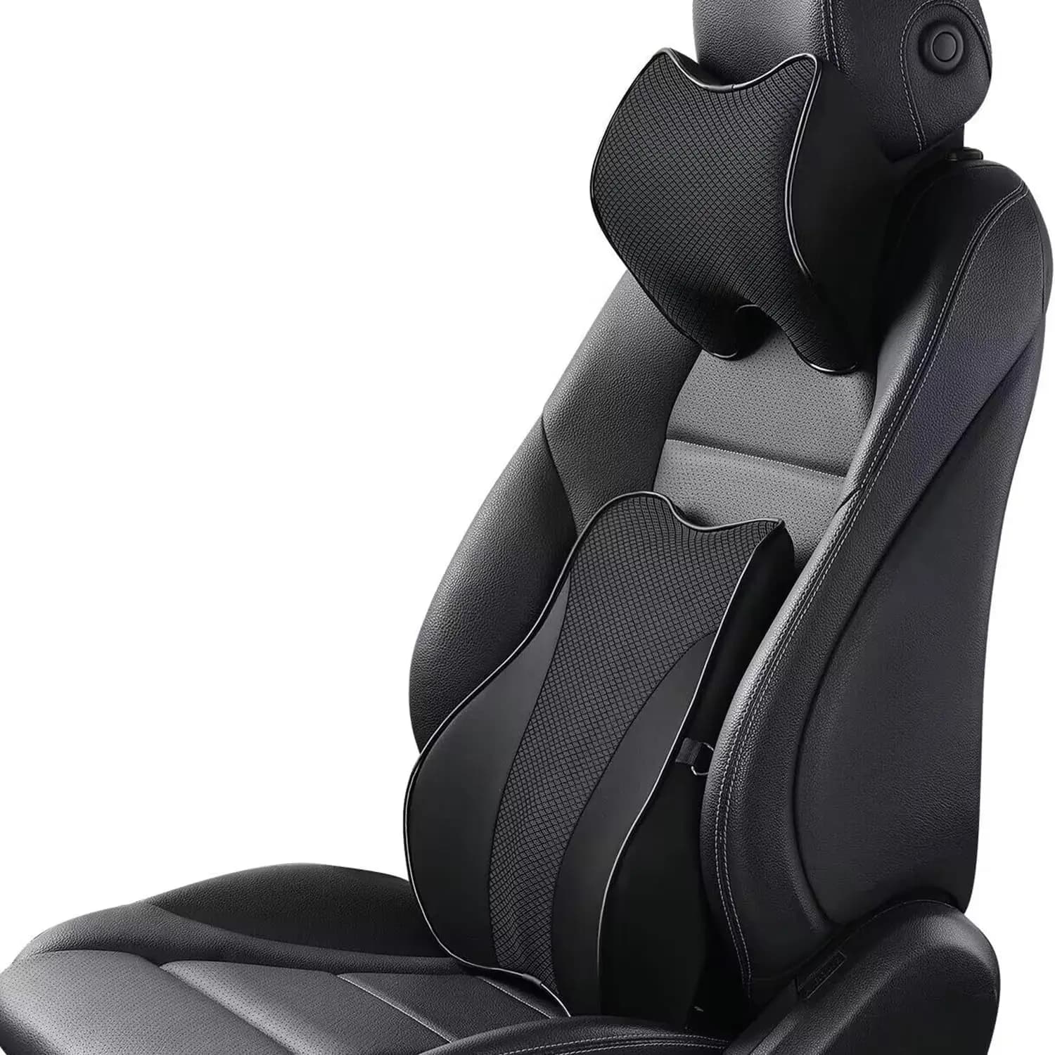 Supporto Lombare e Cuscino per il Collo per Sedia da Ufficio e Sedile Auto, Cuscino Ergonomico in Memory Foam Morbido con Cinghia Regolabile, Nero