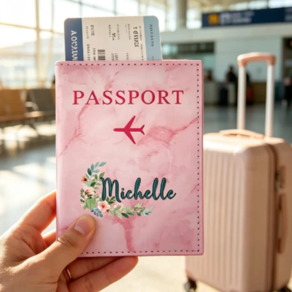 Customized Name Synthetic Leather Passport Holder, Personalized Passport Cover Storage Case,Christmas Gifts for Family Members