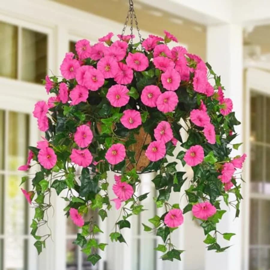 Cesti Appesi Artificiali con Fiori, Piante Finte da Esterno, Decorazioni per Urne per Esterni Estivi