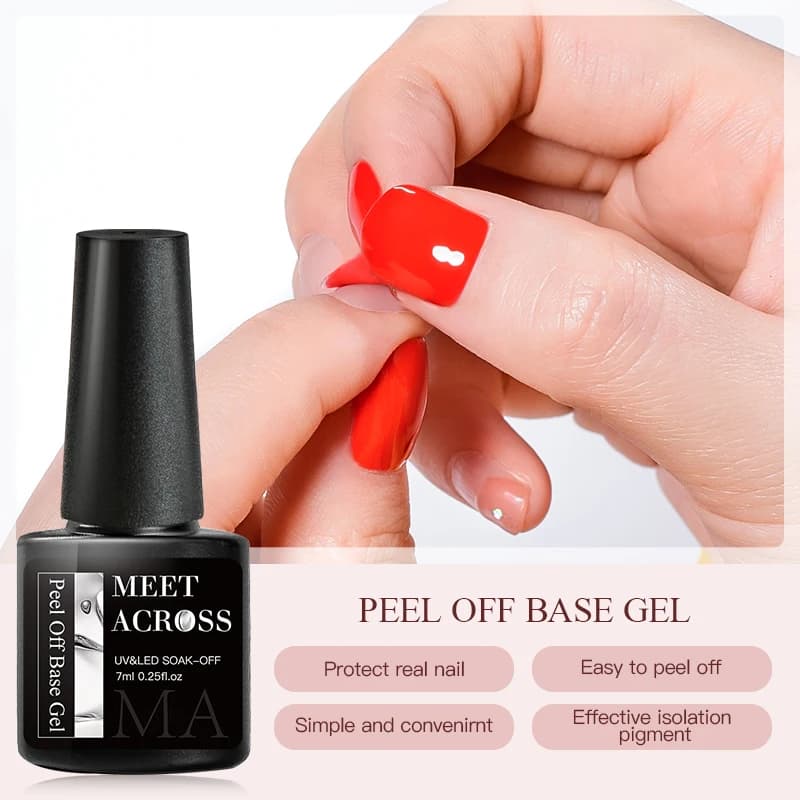 MEET ACROSS 7ml Peel Off Gel Base Gel No Need Remover Acqua Soak Off Nail Art UV Primer Gel Smalto per unghie Top Coat Smalto Lacca
