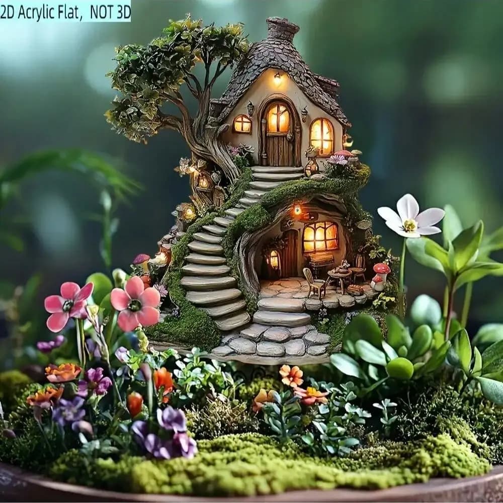 1 whimsical acrylic treehouse garden stake - charming outdoor decoration suitable for potted plants and flower bed decoration yard decoration outdoor