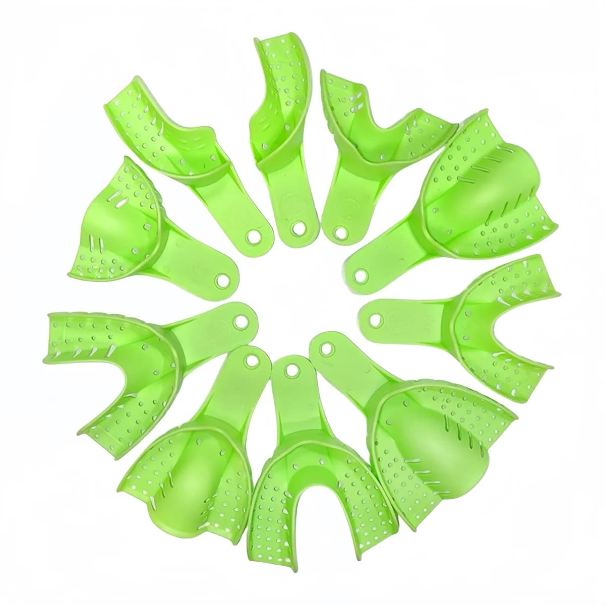 10 pcs/set Self-clavable Dentale Trays For Impressions in Full-Size Green Plastic Sterilizable Laboratory Tools