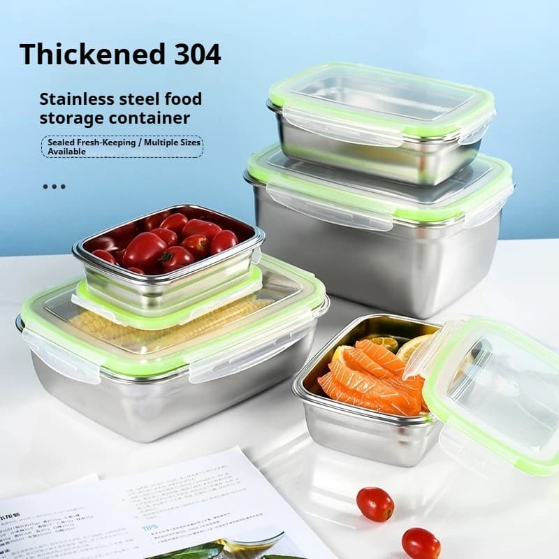 304 Stainless Steel Lunch Box Set With Transparent Silicone Covers Stackable Food Containers For Kitchen, School, Office