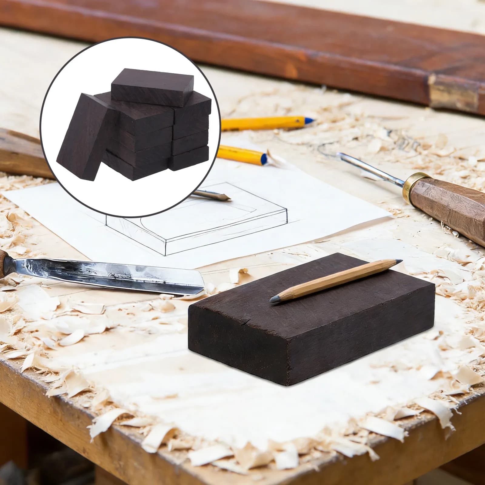 10 Pezzi Blocchi di Legno Zitan per Intaglio, Materiale Rettangolare per Lavorazione Artigianale 5x3.3x1.3cm, Pannelli in Legno Grezzo per Incisione Fai-da-Te per Casa