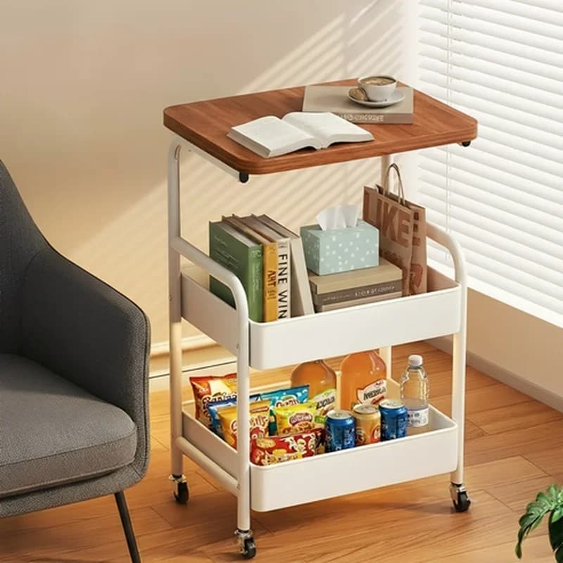 Home 3-Tier Kitchen Organizer Shelf with Wooden Top and Wheels Rolling Storage Cart for Bathroom Living Room