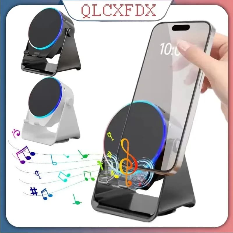Supporto per Telefono Cellulare 4-in-1 con Altoparlante Bluetooth, Luce Ambientale Colorata e Rotazione a 360° per iPhone