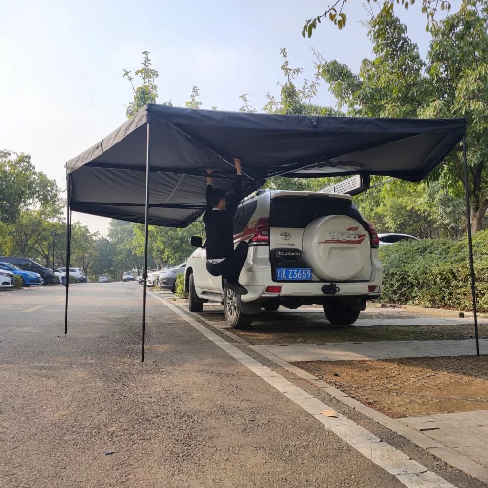 Tenda da Tetto per Auto 2M, Impermeabile, per 4x4, con Guscio Rigido in Alluminio, Tenda a 270 Gradi, Parasole per Campeggio Outdoor per Auto