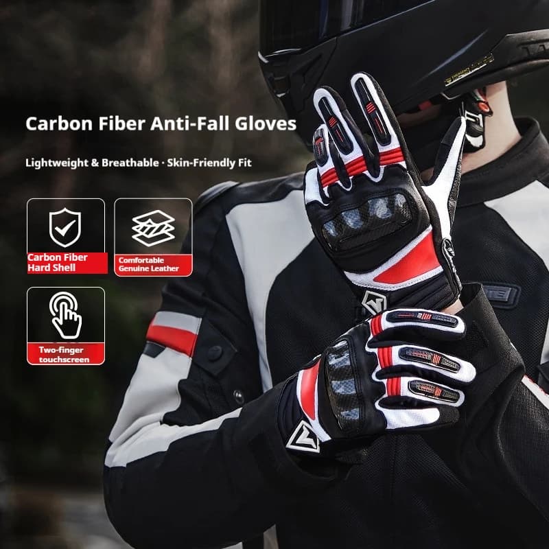 Guanti da moto in pelle Guanti da equitazione per veicoli elettrici compatibili con touchscreen Protezione anticaduta Attrezzatura da cavaliere quattro stagioni