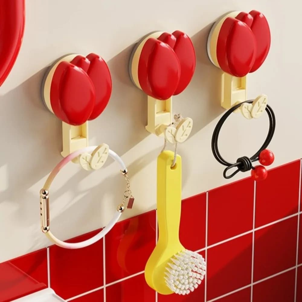 Ganci a ventosa in plastica a forma di tulipano salvaspazio, senza foratura, a forma di fiore, da parete, rimovibili, simpatici ganci appendi asciugamani per bagno