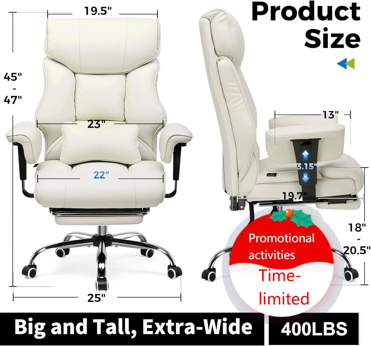 Big and Tall Gaming Chair 400lbs Heavy Duty Office Chair with Foot Rest & Ergonomic Pocket Spring Cushion, High Back Lumbar Supp