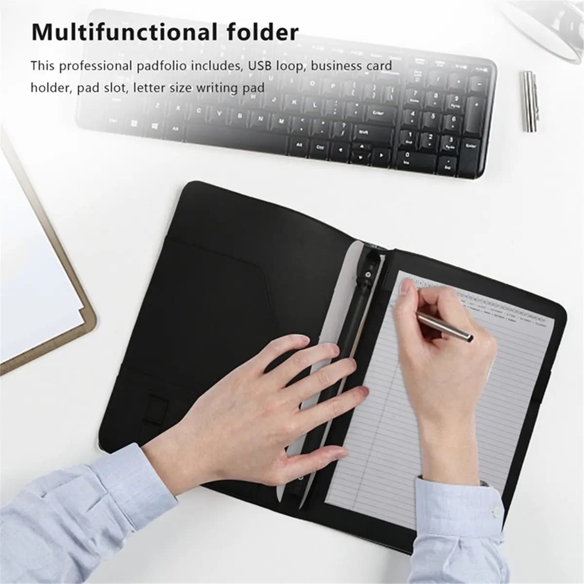 2026 New Tool A4 Vegetarian Leather 3 Ring Portfolio Binder Business Binder Padfolio with Notebook Pad Interview & Business