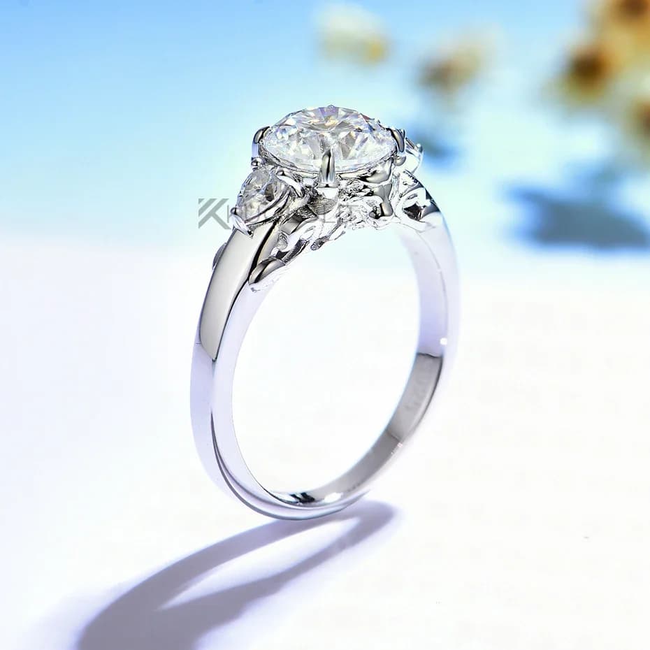 7.5MM Round D VVS1 Lion Solitaire Moissanite Ring GRA Certified Pass Diamond Tester Anti Allergy Never Fade S925 Sterling Silver Yellow Gold Plated Jewelry For Women Engagement Christmas Anniversary Gift