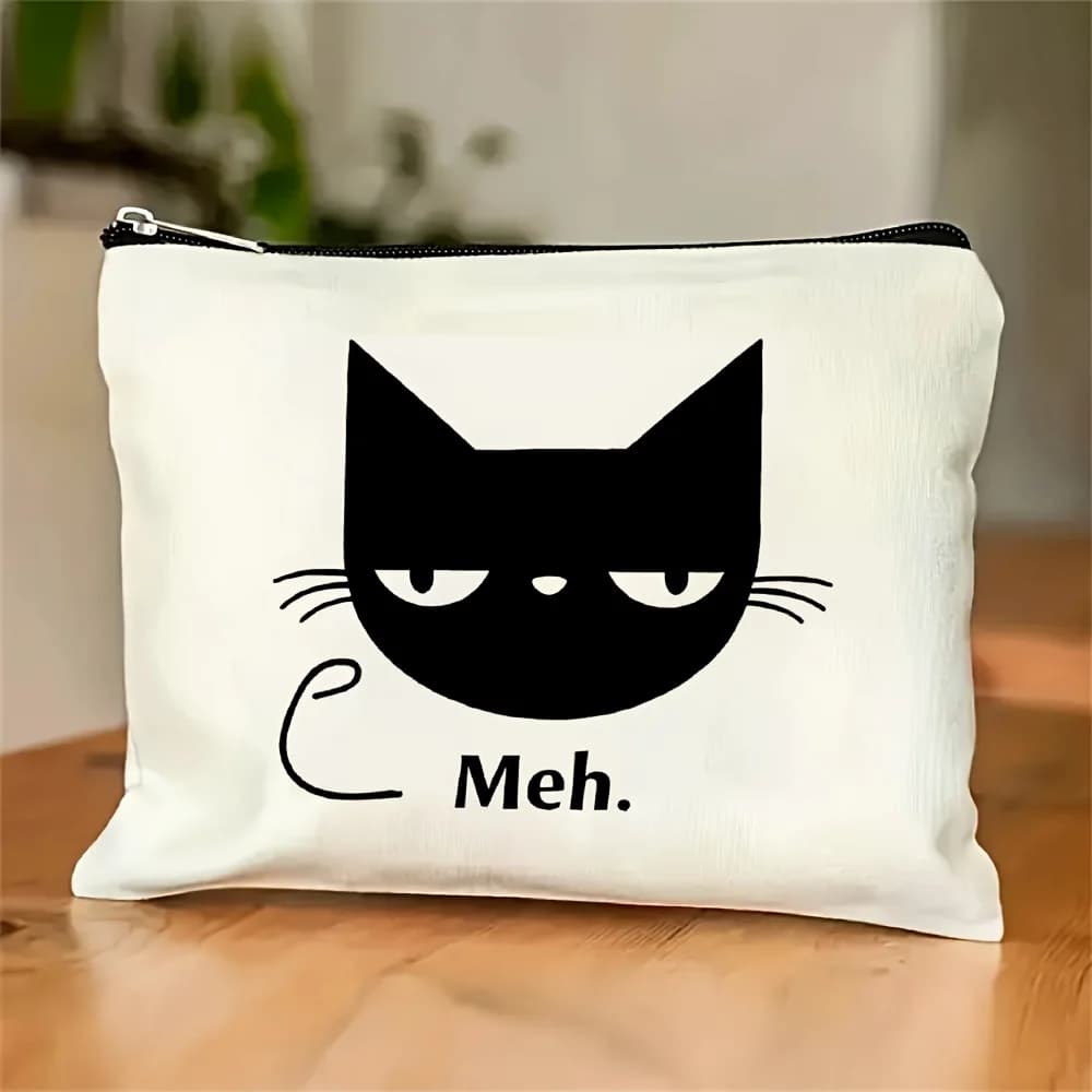 Una borsa per il trucco con motivo stampato gatto nero: custodia multifunzionale con cerniera, borsa per riporre gioielli, piccolo contenitore con cerniera da viaggio perfetta