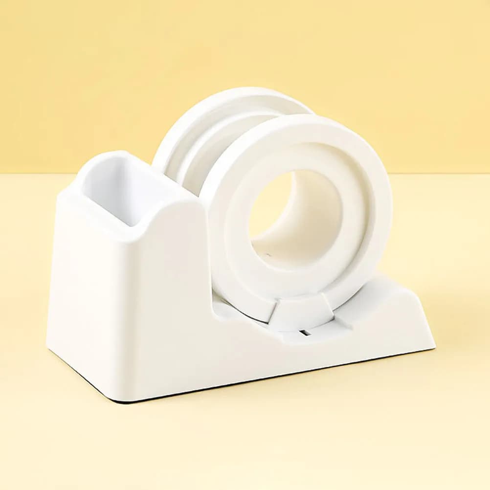 Dispenser da tavolo in plastica per nastro adesivo, porta rotoli per coperchi di tazze, porta etichette, taglierina per nastro, dispenser per ufficio e casa