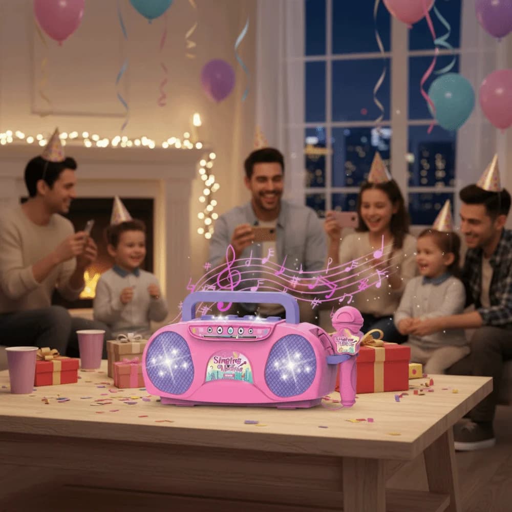 Microfono Wireless per Karaoke, Macchina per Cantare per Bambini in Plastica con Connessione al Telefono, Altoparlante con Luci e Musica, Regalo