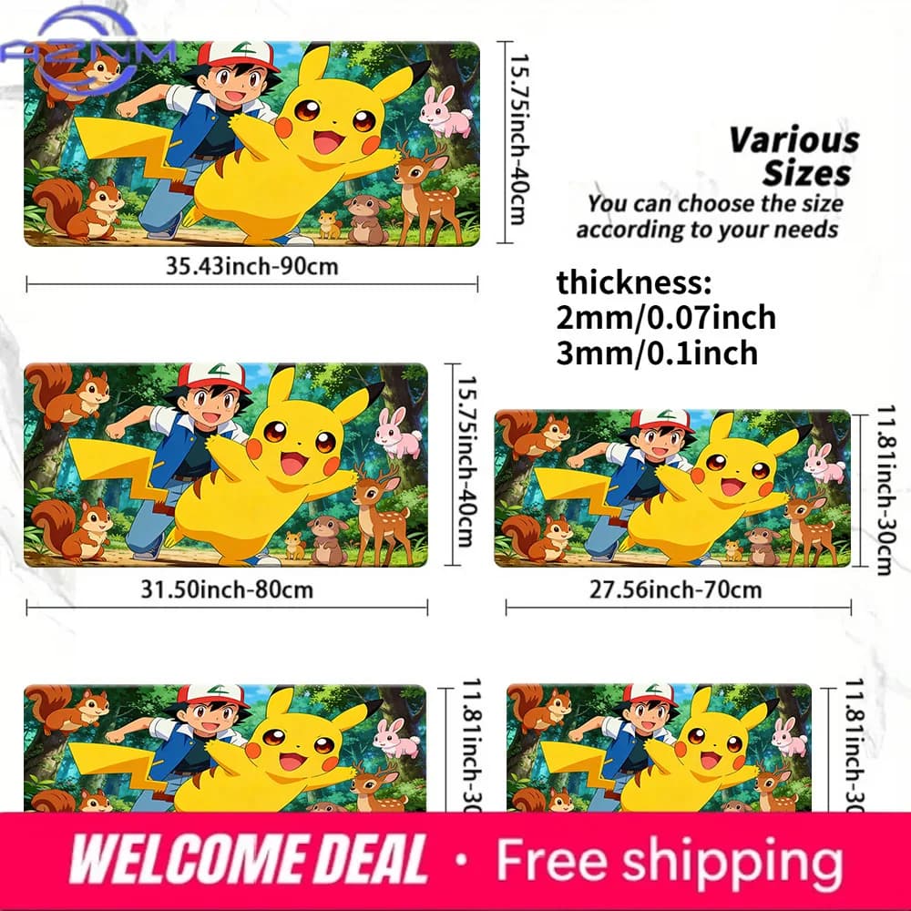 Tappetino per mouse da gioco Pokemon Ash & Pikachu Forest Adventure, tappetino da scrivania antiscivolo