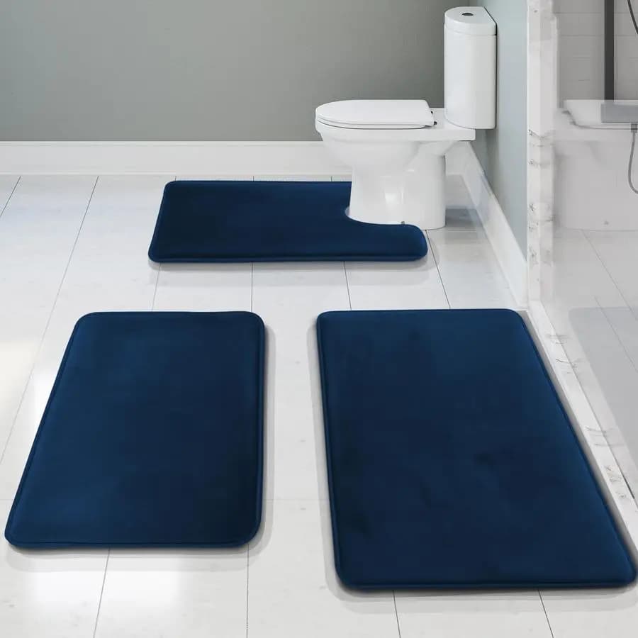 Set di 3 Tappetini da Bagno, Tappeti in Velluto con Memory Foam Antiscivolo, Base in PVC, Lavabili e ad Asciugatura Rapida