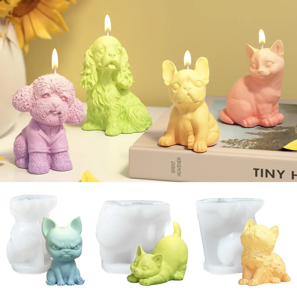 Stampo in silicone per cuccioli Labrador seduto per candela profumata Stampo in resina per gatti animali Gattino Gesso per realizzare regali di compleanno a forma di cane sorridente