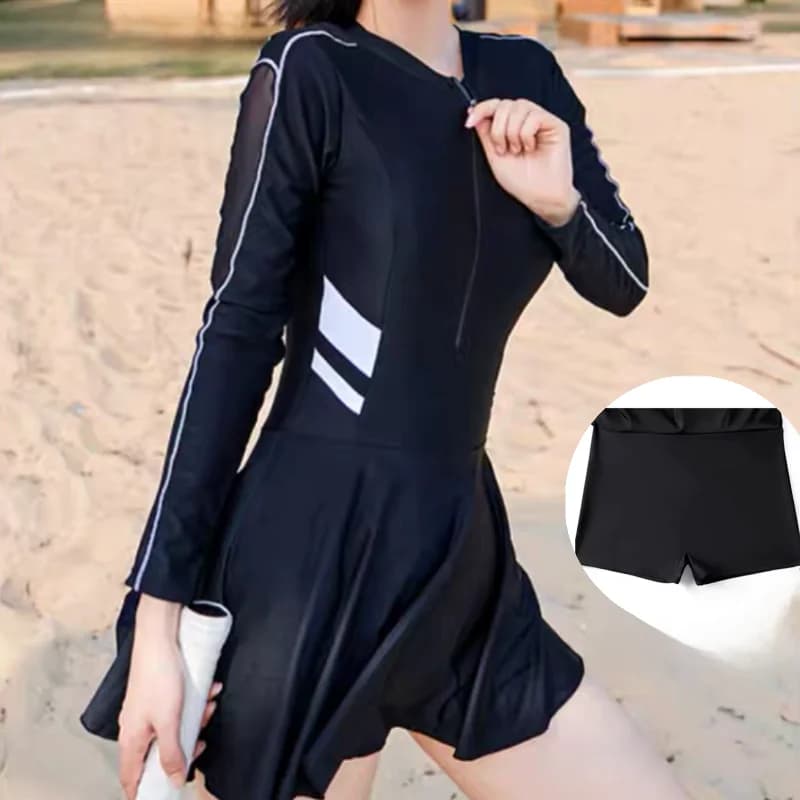 Costume da bagno Amber da donna conservativo a maniche lunghe Dr Qui Dry Thermal con imbottitura sul petto rimovibile Ele Sle