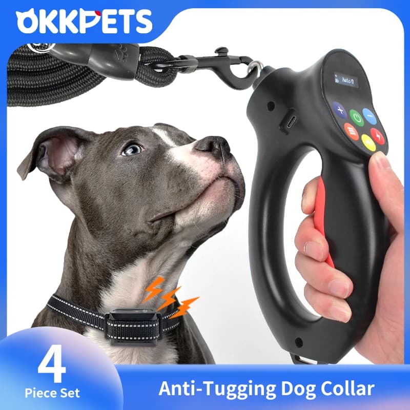 OKKPETS collare e guinzaglio per cani antiappannamento e tirante Set guinzaglio per collare di addestramento antiabbaio per cani con telecomando automatico