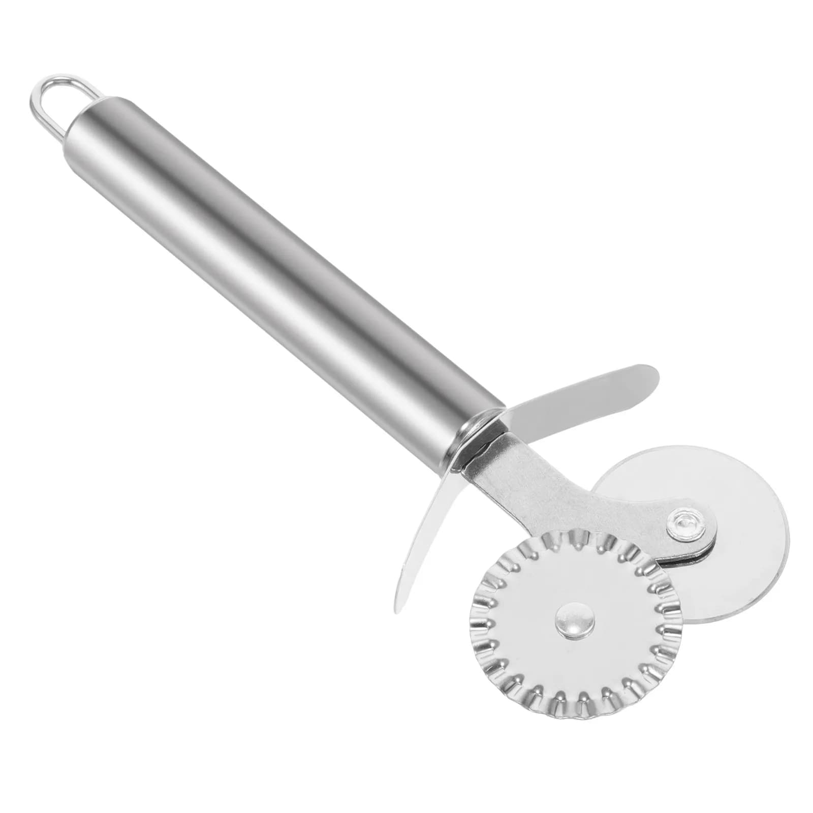 Double-Headed Stainless Steel Pizza Cutter with Safety Finger Guard Loop Handle for Pizza Pie Waffle Pastry Slicer Roller Dough