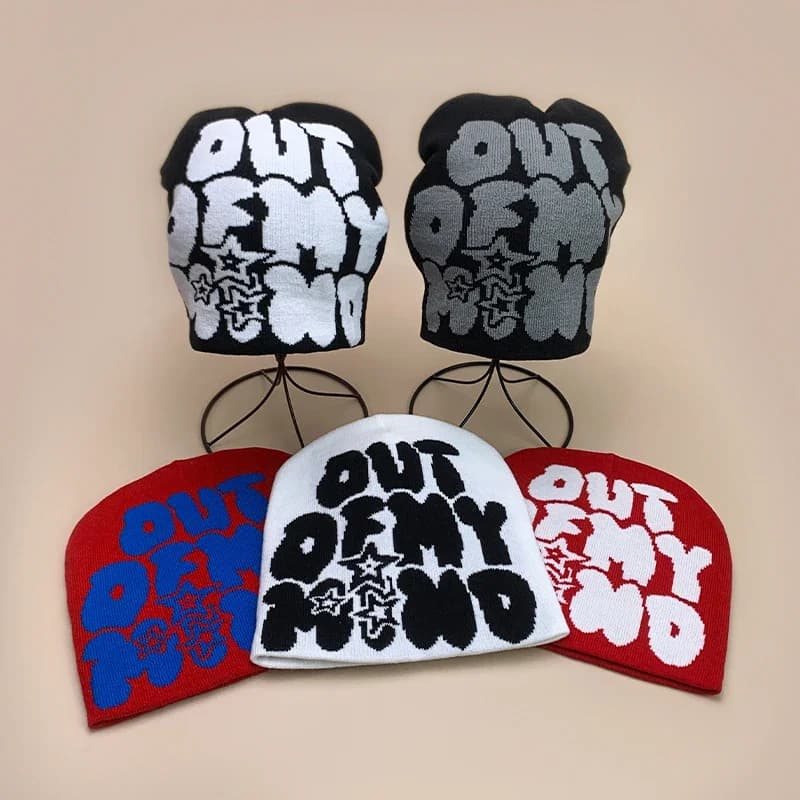 Jacquard knitted hats with American street letter autumn and winter new Hip Hop fashion caps versatile to personal warm color blocks