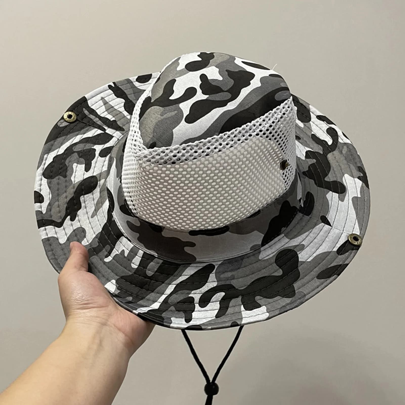 Cappello da Pescatore Traspirante Mimetico per Escursioni Estive, Protezione Solare, Cappello Outdoor Antivento con Tesa Larga per Uomo
