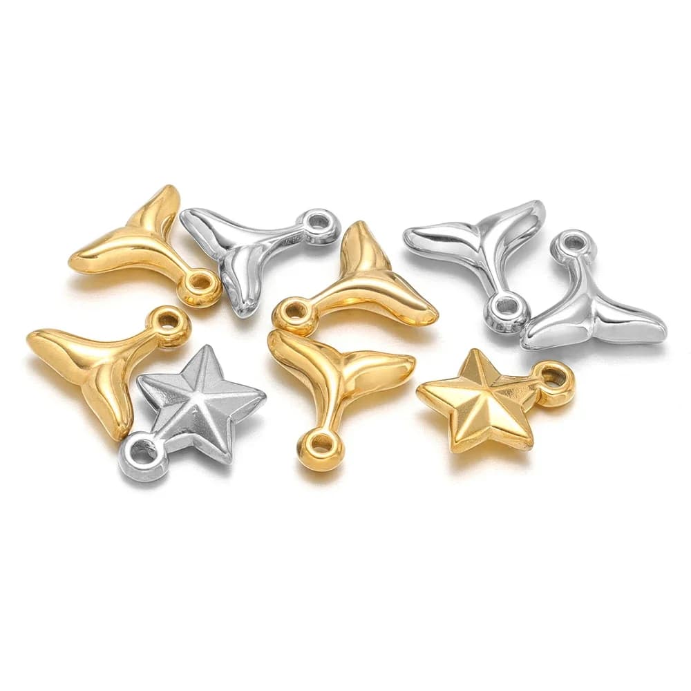 Ciondolo stella in acciaio inossidabile con ciondoli a coda di pesce da 10 pezzi per gioielli delicati fai-da-te che realizzano orecchini, collane, braccialetti, forniture all'ingrosso