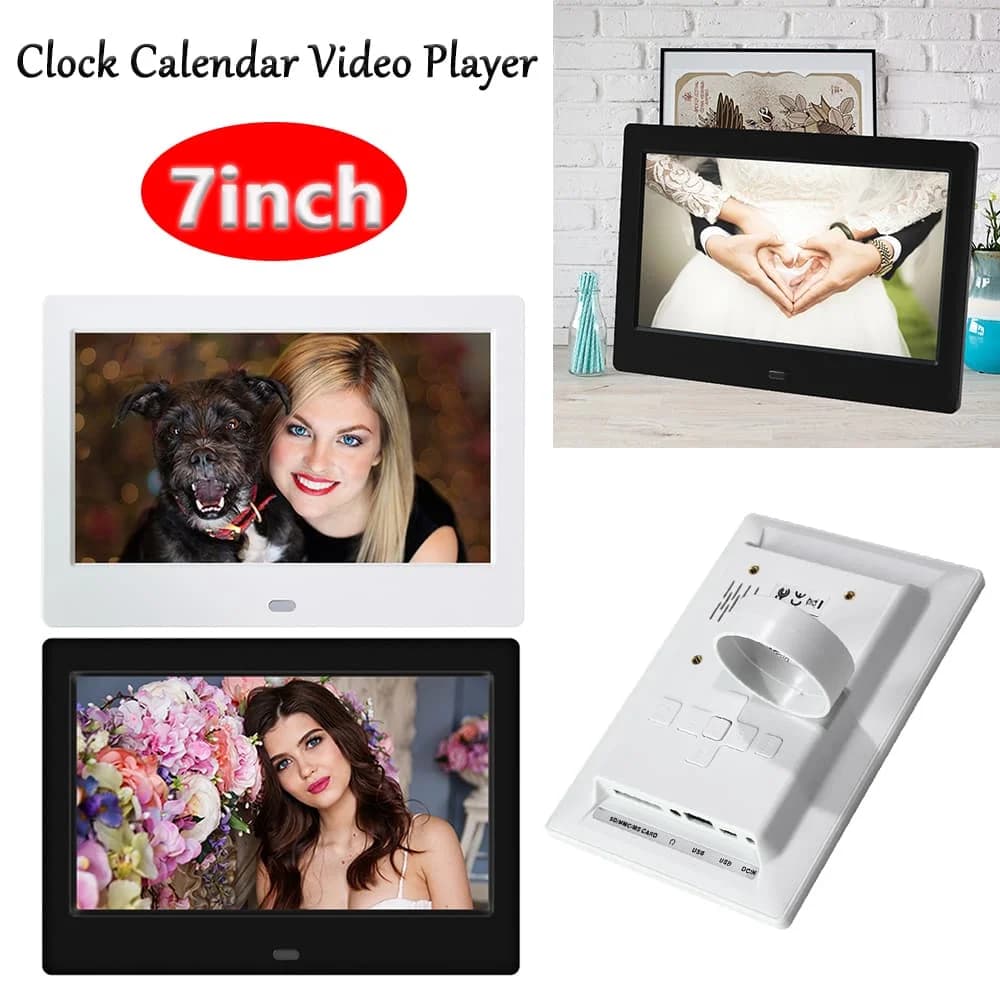 7 pollici HD LED Digital Photo Frame orologio calendario lettore Video supporto USB/MMC/SD/MS Card Smart Digital Picture Photo Frame nero