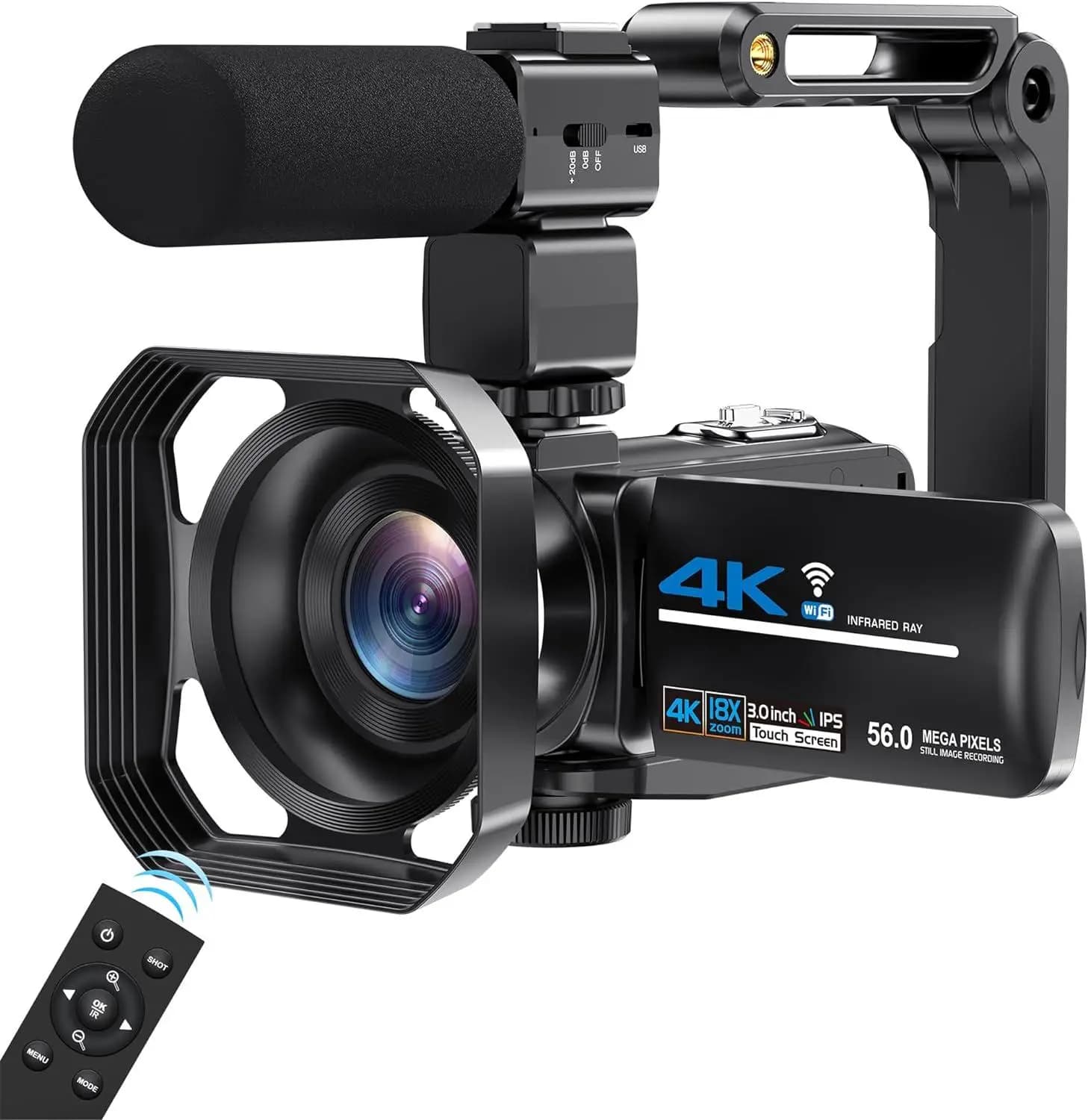 Videocamera digitale 56MP 4K Videocamera per vlogging con visione notturna a infrarossi 18X Touch screen da 3,0 pollici Youtube Livestream WIFI Webcam