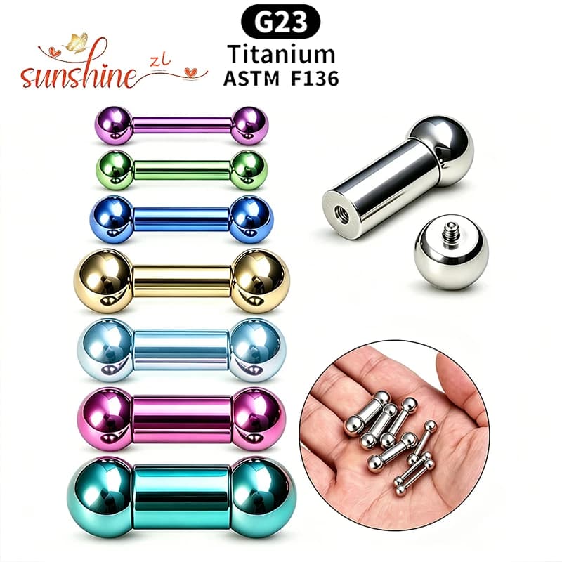 Implant Grade Titanium ASTM F136 Internal Thread Straight Barbells Tongue Ring Earrings Piercing Jewelry Bar 1pcs/lot Anodized