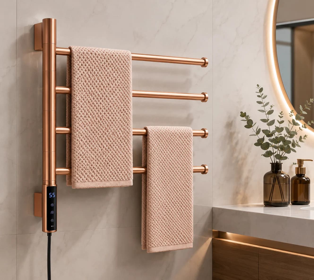 Electric Heated Towel Rack Rotating Smart Brushed Finish Stainless Steel Towel Warmer for Bathroom Kitchen Toilet Use