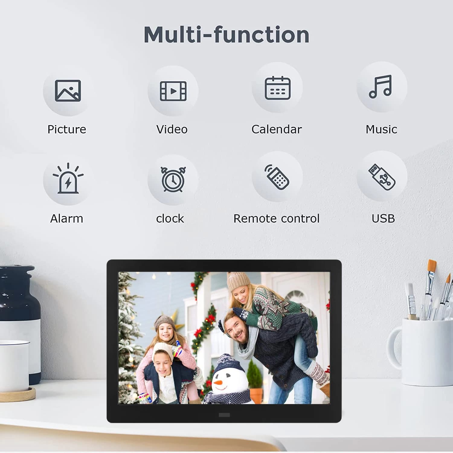 HD IPS Display 12.1" Inch 16 GB Storage Digital Photo Frames with Clock & MP3 Controlled Remote-Gift for Family/Friends