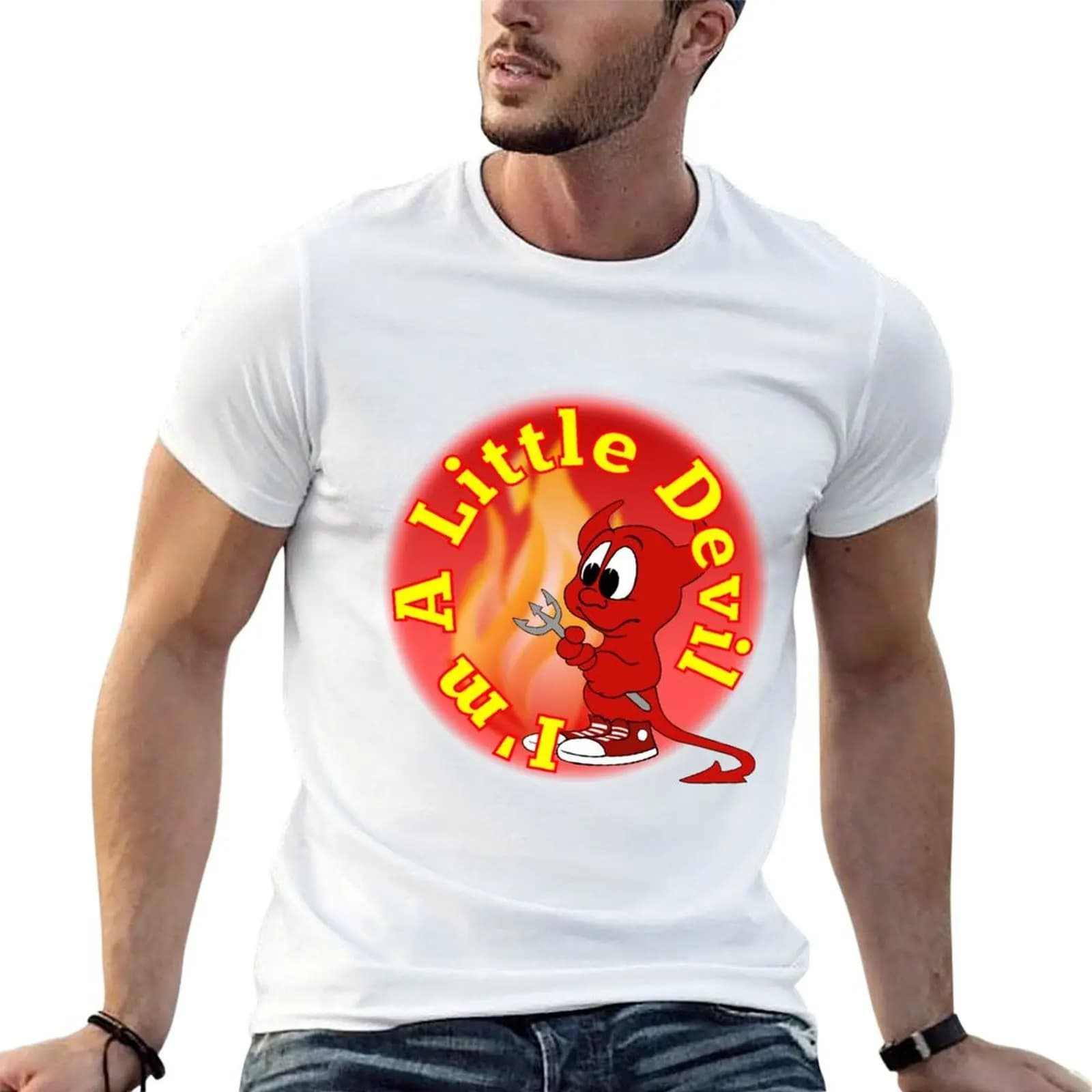 T-shirt I'm A Little Devil da uomo, t-shirt estiva con stampe, t-shirt da uomo in cotone 100%