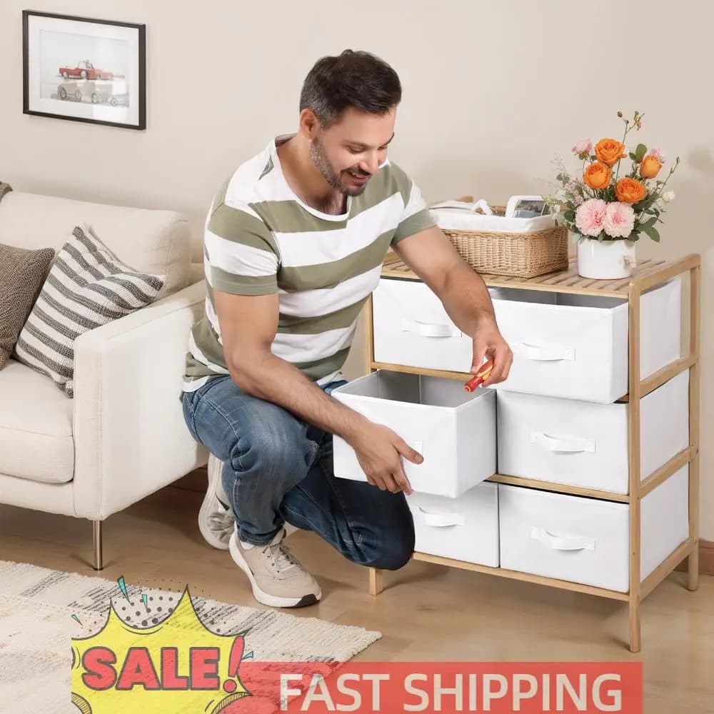 Scatola portaoggetti per vestiti, ripiano estraibile in legno, con 6 cestini, organizer per articoli vari, scaffale multifunzionale per riporre oggetti domestici