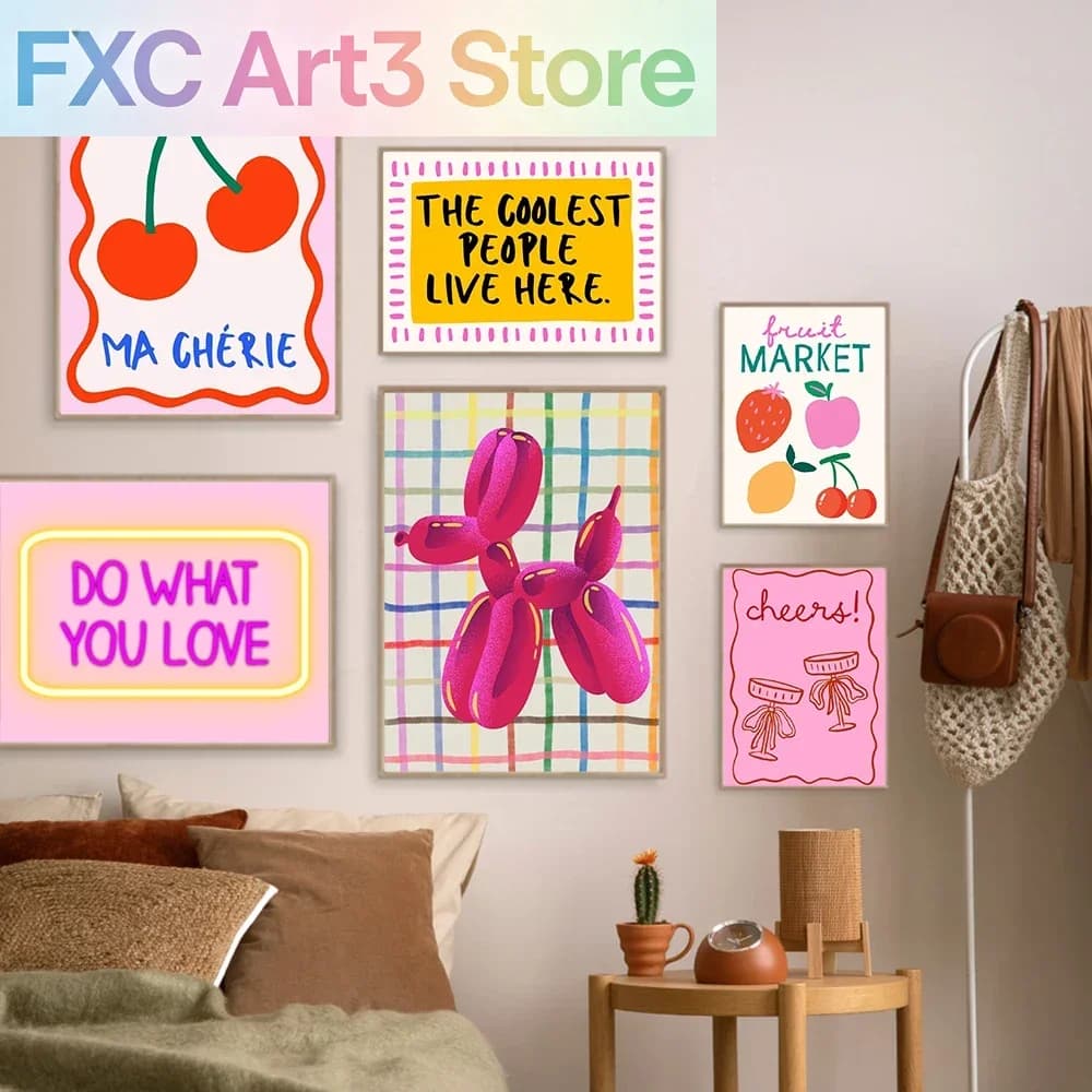 1pc frameless Preppy Wall Art Pink Balloon Dog Orange Quotes Teen Girl Room Posters and Prints Dopamine Decor Quirky Dorm Y2k Co