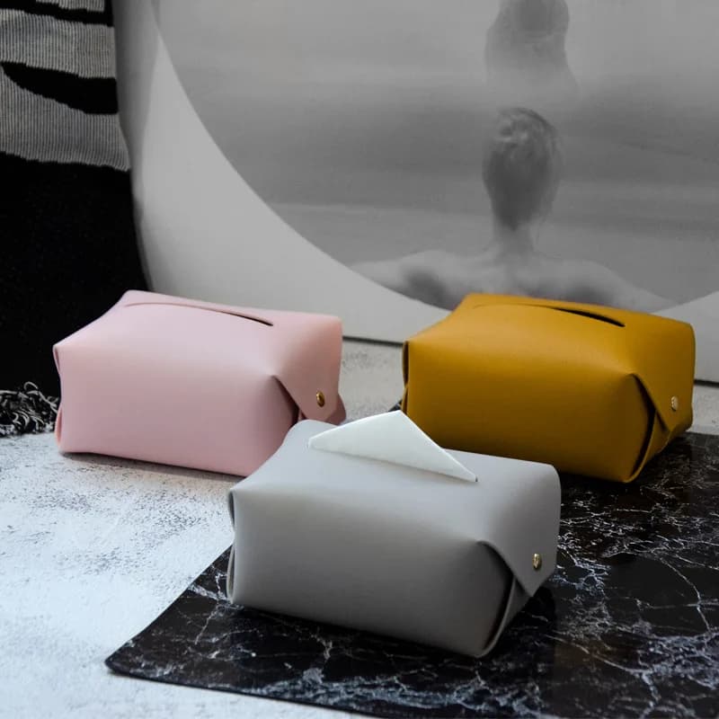Porta Fazzoletti in Pelle Stile Nordico, Contenitore Rettangolare Lungo per Soggiorno, Scrivania, Auto, Casa, Stile Semplice e Moderno