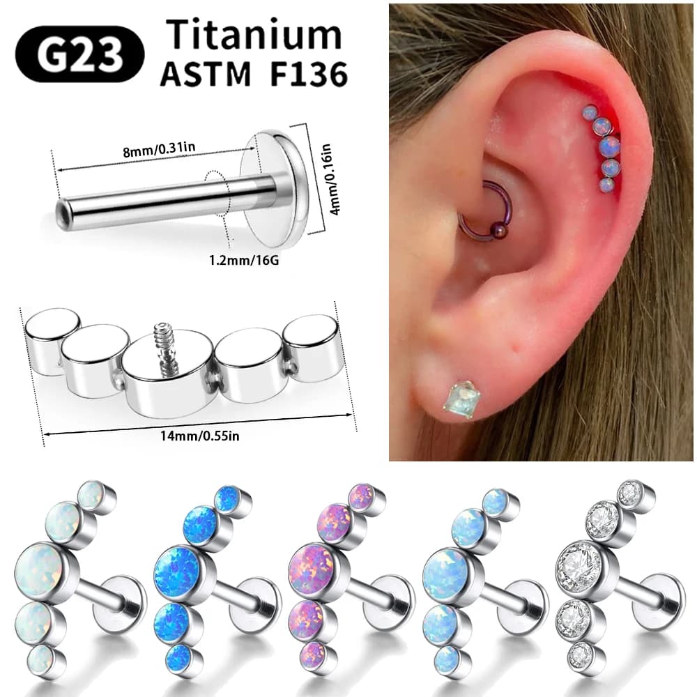 1PC ASTM F136 Titanium Five Opal/Cz Arc-Shaped Ear Cartilage Tragus Helix Labret Earring Piercing Body Jewelry