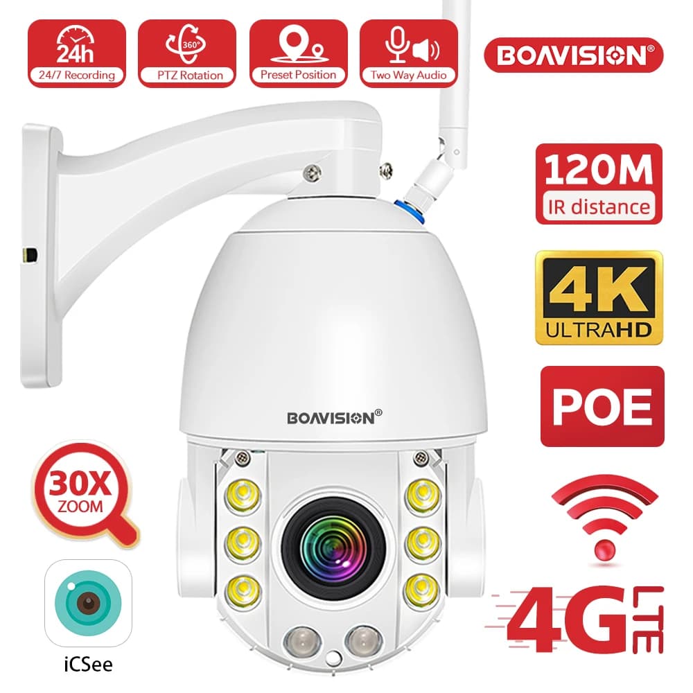 HD 4K 8MP 5MP WIFI POE 4G telecamera di sicurezza 120M IR visione notturna Audio bidirezionale 30X ZOOM PTZ telecamera di sorveglianza con rilevamento del movimento