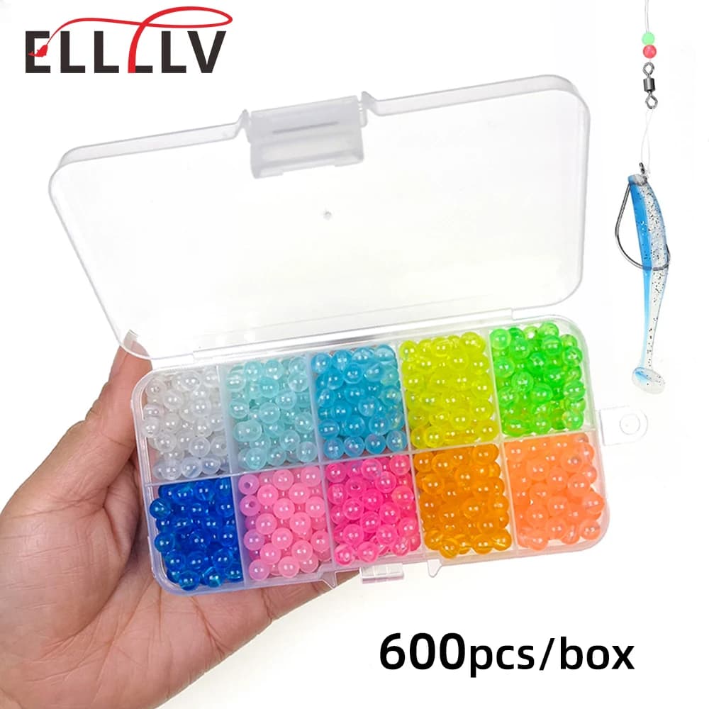 Ellllv 600 Pz/Box 10 Mixed Colors 6mm Round Plastic Beads Translucent Fishing Duration Floating Rectangular Fishing Rigging Equipment