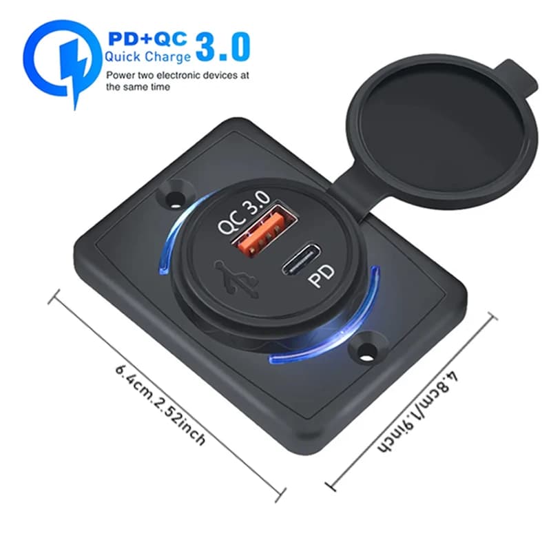 Quick charging socket USB 24V USB RV Panel 38W Charging socket for fast charging car with LED light for car bus boat ATV