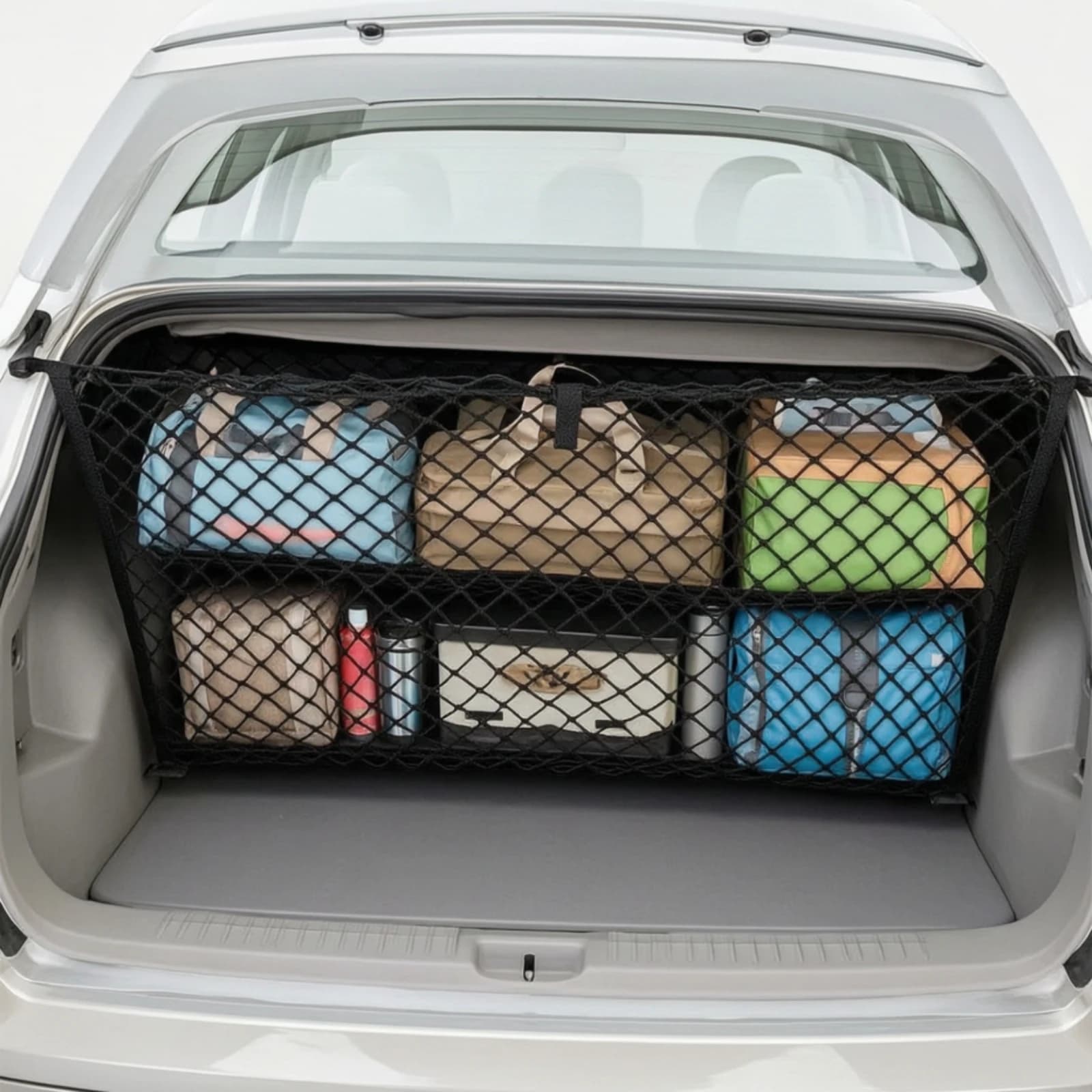 Double-Layer Cargo Net Universal Car Cargo Net Car Trunk Organizer with Mesh Flexible Long-Lasting for Travelers, Road Trips