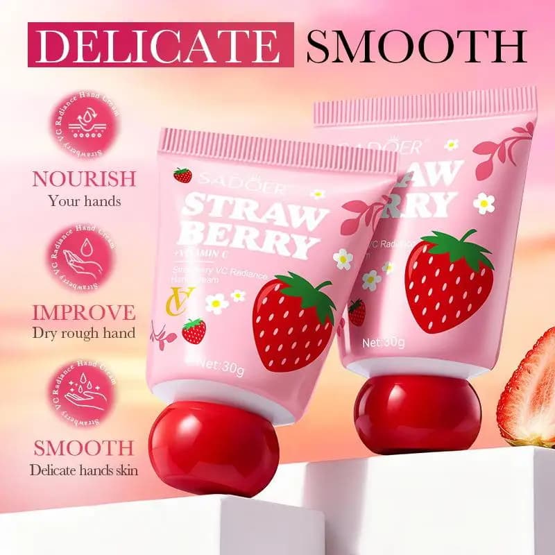 1 piece SADOER 30g Moisturizing hands cream with strawberry taste, VC illuminating hands cream for autumn and winter, moisturizing skin care