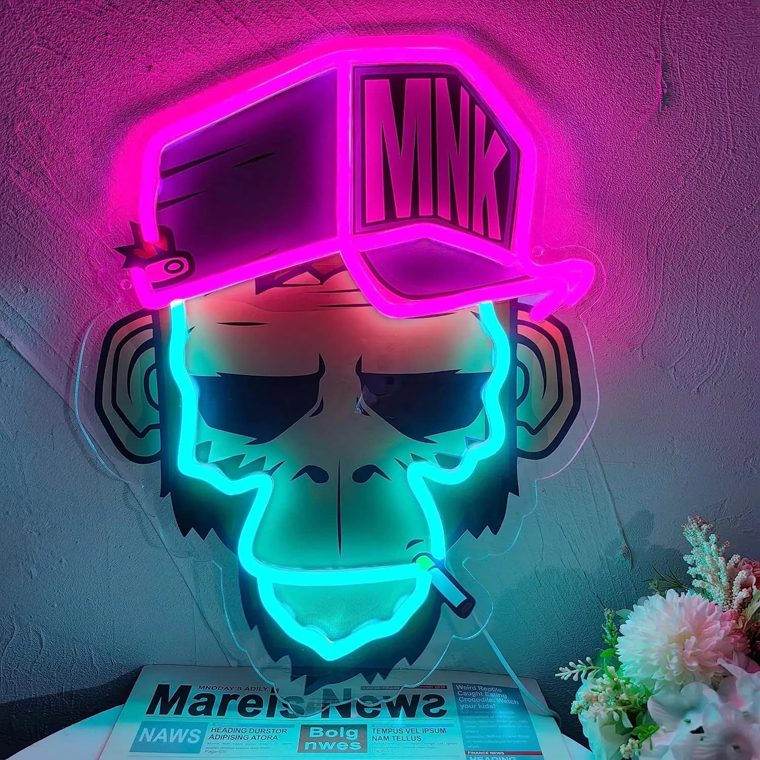 Insegna al Neon LED con Scimmia con Cappello, Decorazione da Parete per Casa, Bar, Sala Giochi, Illuminazione Animale in Stile Urbano, Regalo Unico