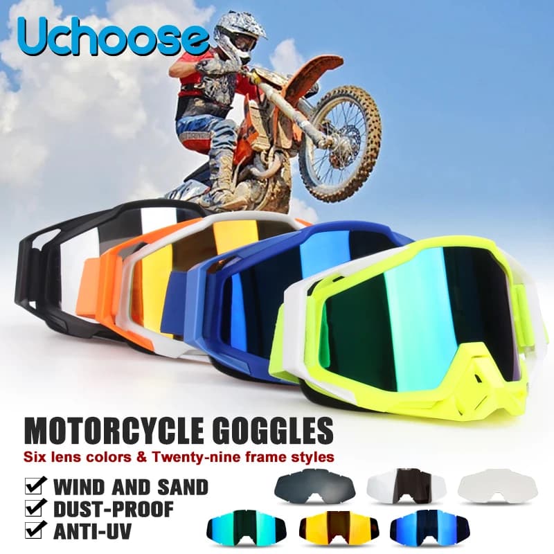 Uchoose Nuovi occhiali protettivi Moto Sport all'aria aperta Antivento Antipolvere Occhiali da sci Occhiali da snowboard Motocross Riot