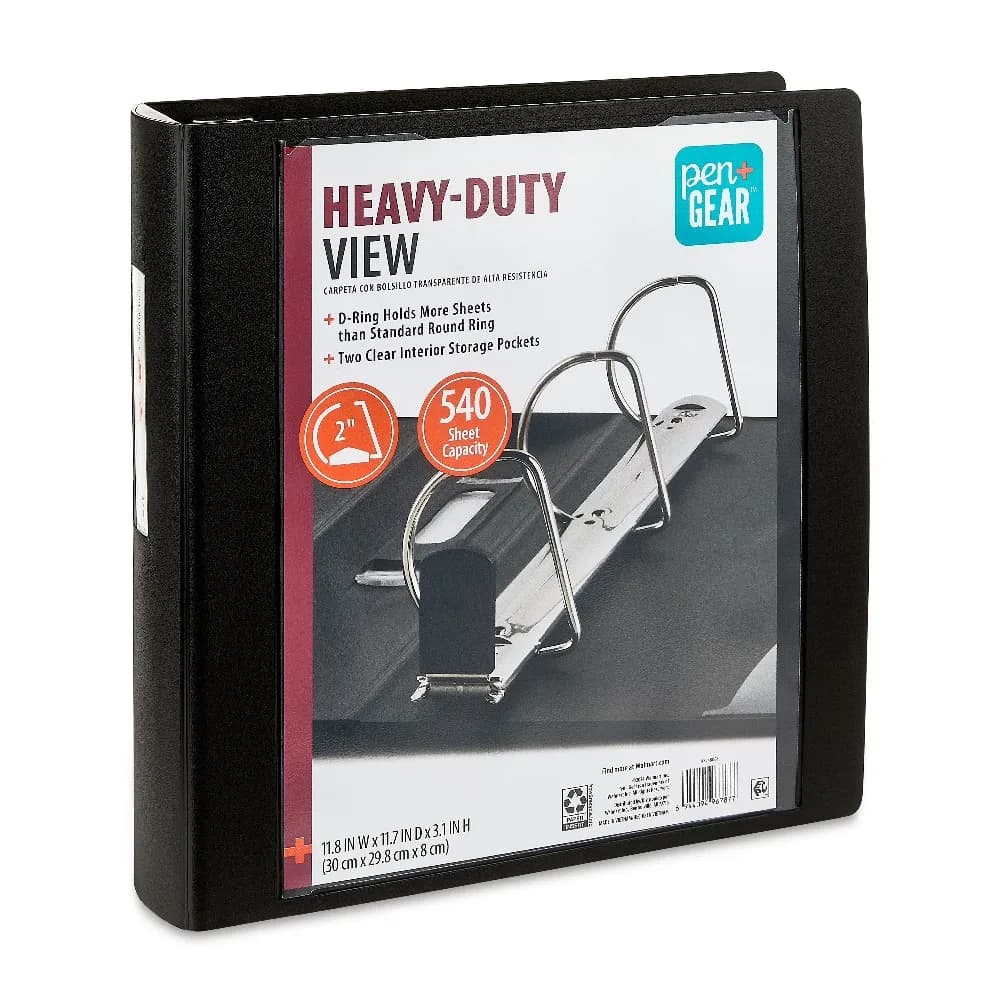 Heavy Duty 2 D-Ring Binder with 2 Inch Capacity Black View Binder for School Office Organizing