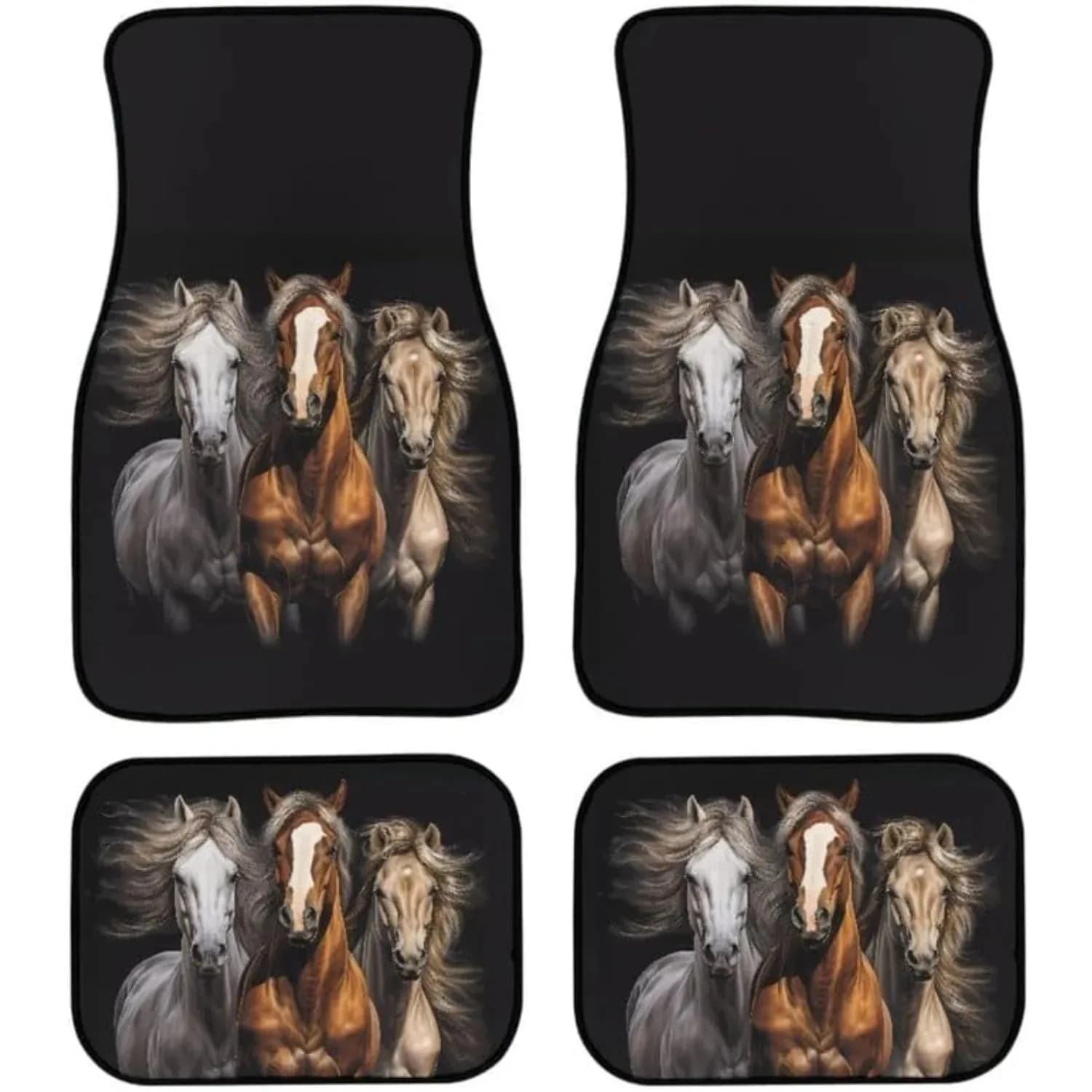 Tappetini in gomma con stampa Runnin Horses, 4 pezzi, antiscivolo, universali, per tutte le stagioni, protezione per pavimenti, accessori per interni auto