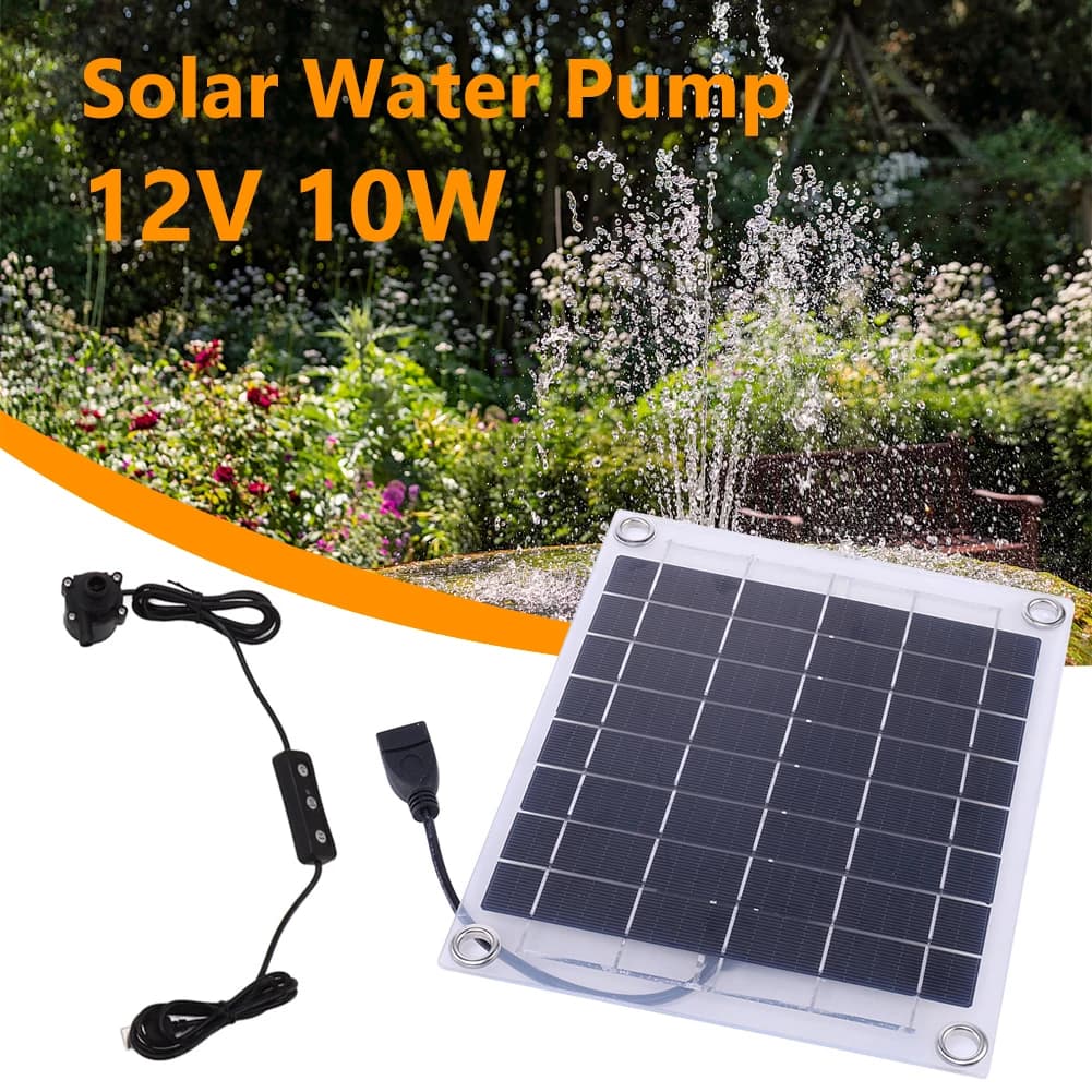 Pompa Solare 12V 10W per Irrigazione, Mini Pannello Solare con Interruttore di Regolazione, Kit Pompa Solare per Laghetto
